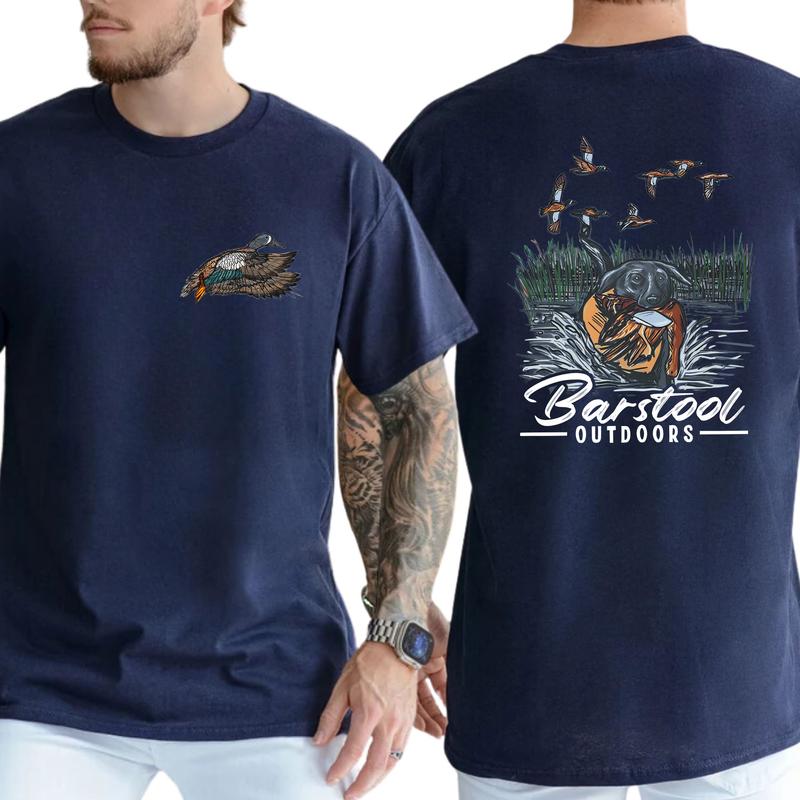 BARSTOOL OUTDOORS DUCK HUNT 2-Sided T-Shirt, Hunting Season Gift For Men, Mallard Hunting Shirt, Soft Cotton Fabric Menswear, Classic Hunter Top