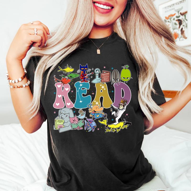 Read Children's Books Teacher Gift For Book Lover, Gift For Bookish, School Librarian Shirt,  Elephant And Piggie Shirt, Mo Willems Teacher Shirt, Tea