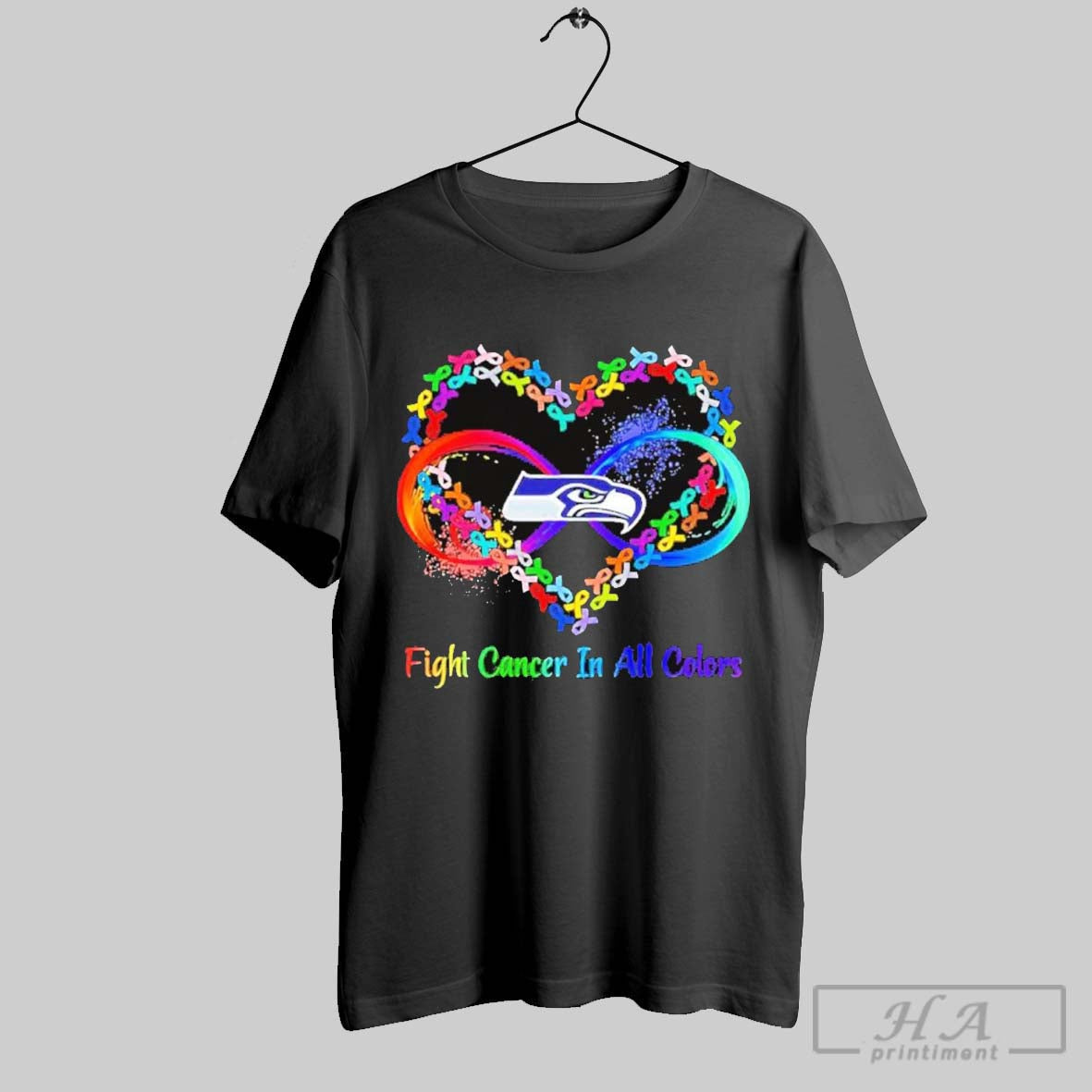 Seattle Seahawks Heart Fight Cancer In All Colors T Shirt