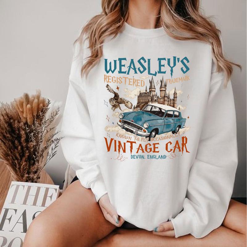Vintage Wizard Flying Weasley Car Sweatshirt, Hogwarts HP Shirt, Bookish Shirt, Reading T Shirt