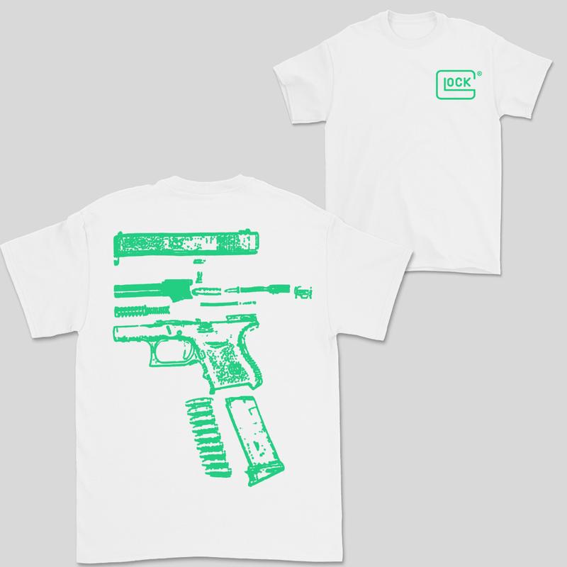 In Glock We Trust Double Side White Version Shirt Menswear Top, New Design color Red,Yellow,Blue,Green,Light Pá»‹nk,Purple,White