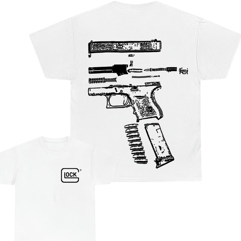 IN GLOCK WE TRUST 2 side T-shirt,Design Black- White, T-shirt For Men, GIft For Men,Full color, Menswear Top,In Glock Cotton Classic