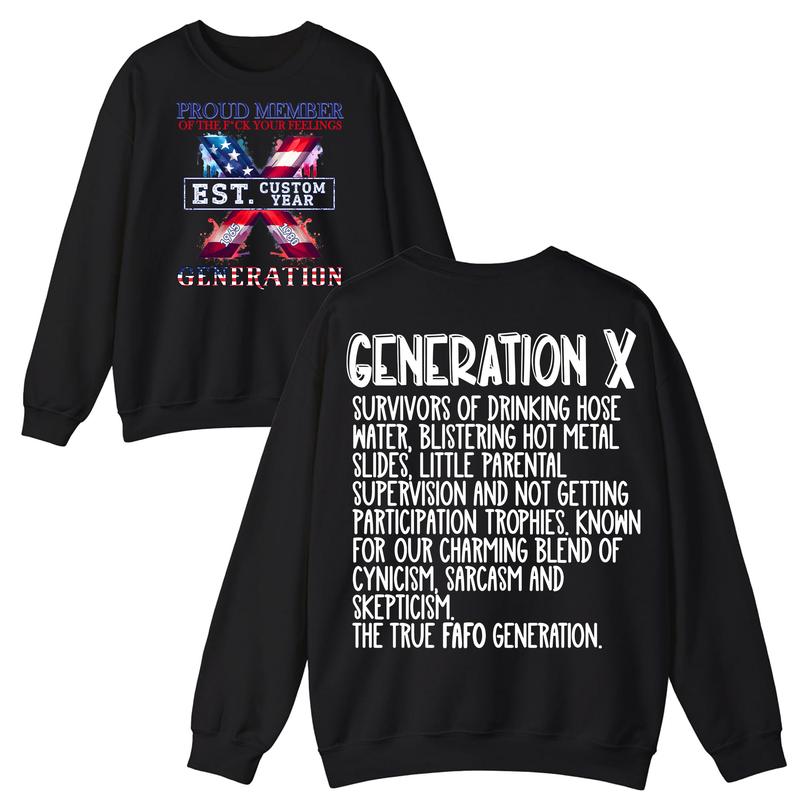 Custom Est.Year Flag Gen X 2 Side T-shirt, Gen X Shirt, FAFO Generation 1965-1980 Shirt