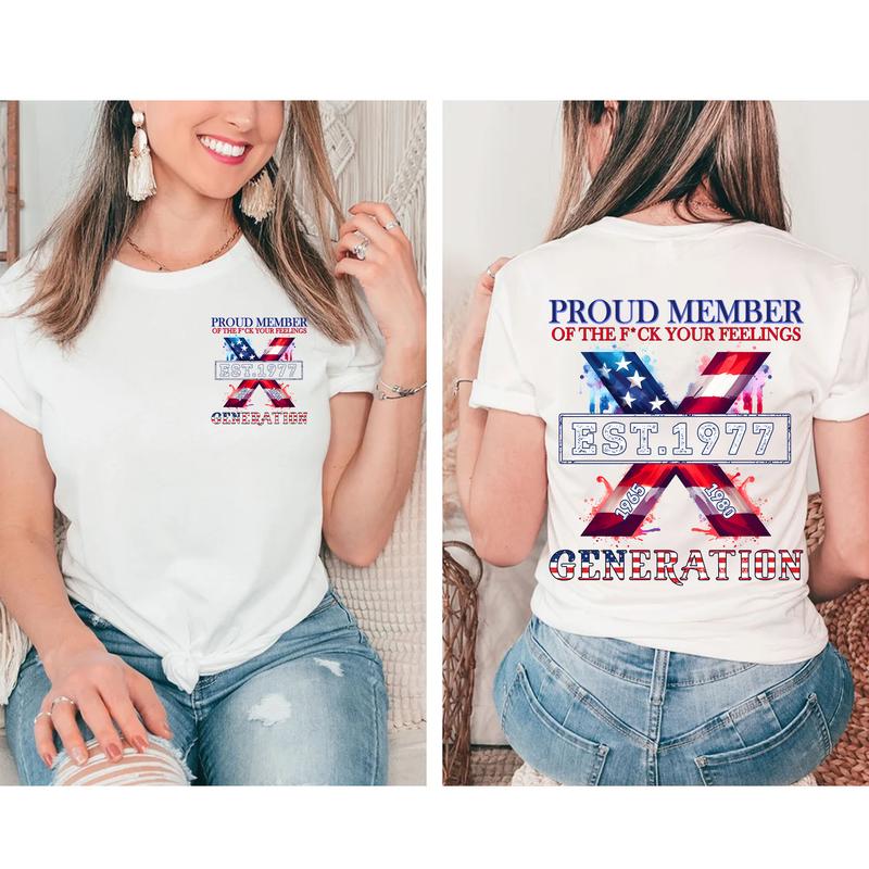 Custom Year Est.1977 Proud Member Generation Flag Gen X 2 Side T-shirt, Gen X Shirt, Generation 1965-1980 Shirt