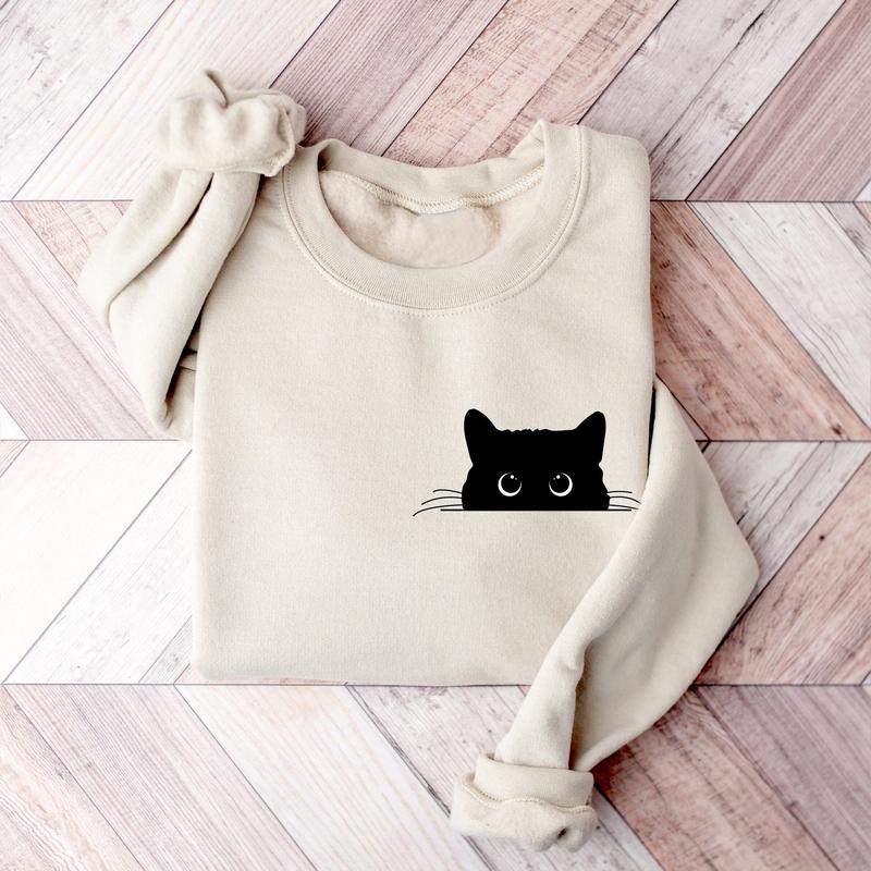 Cute Black Cat Halloween Sweatshirt, Womens Halloween Shirt, Halloween Party Shirt, Fall Sweatshirt, Halloween Gift, Halloween Costume, Halloween Gift Idea for Cat Lovers