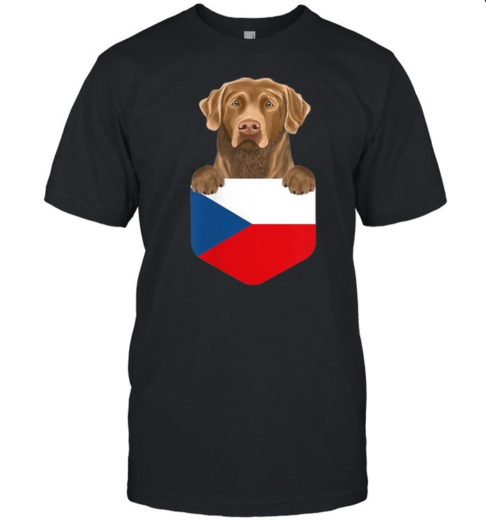 Czech Republic Flag Chesapeake Bay Retriever Dog In Pocket shirt_1