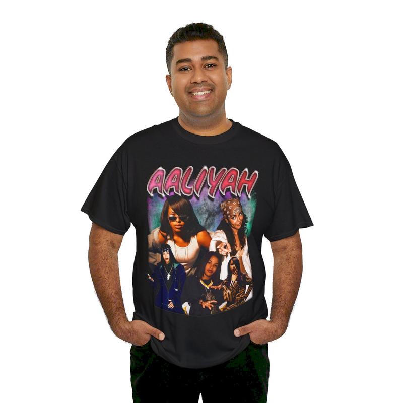 Aaliyah 90s T-Shirt Rap Tee RNB Concert Merch Rare Hip Hop Graphic 70s Print Cotton Casual Menswear Top Classic Smooth Underwear Tshirt Man Streetwear