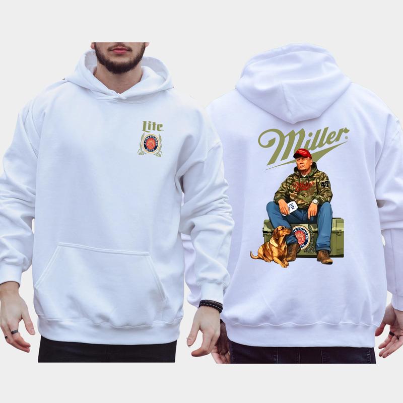 Miller Lite Trump 2-Side Hoodie, Trump Supporters Hoodie, MAGA Hoodie, Casual Menswear Classic Fabric Long Sleeve