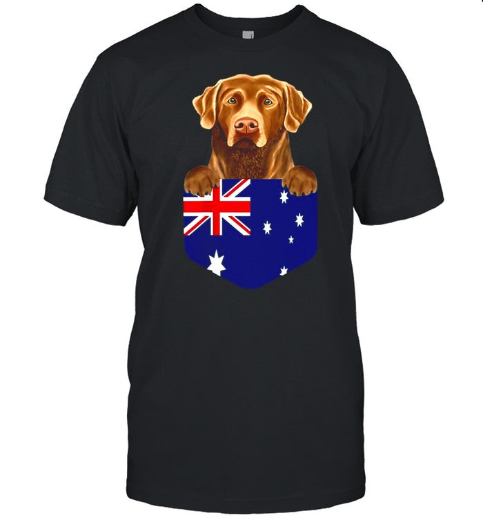 Australia Flag Chesapeake Bay Retriever Dog In Pocket shirt_1