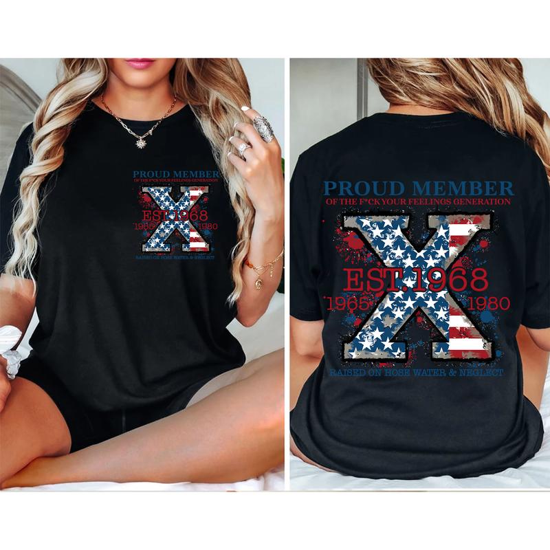 Custom Est.Year Flag Neglect Gen X 2 Side T-shirt, Gen X Shirt, Raised On Hose Water Generation 1965-1980 Shirt