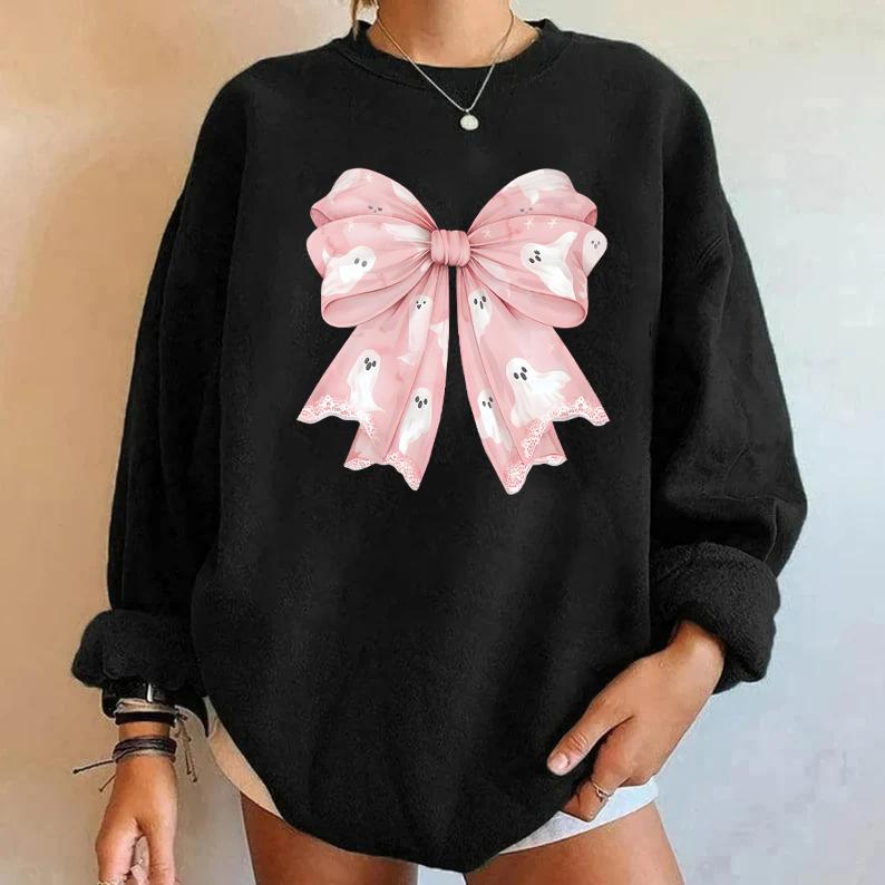 Pink Ghost Coquette Bow Sweatshirt, Coquette Halloween Sweatshirt, Pink Bow Shirt, Fall Sweatshirt, Spooky Season Shirt, Cute Ghost Shirt, Halloween T