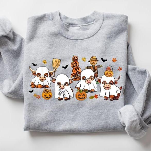 Highland Cow Halloween Sweatshirt, Ghost Cows Sweatshirt, Western Halloween Shirt, Halloween Animals, Ghost Shirt, Spooky Cow Halloween Gifts, Spooky Season Shirt, Cow Lovers Halloween Shirt, Thanksgiving Gift Shirt for Men, Gift for Women