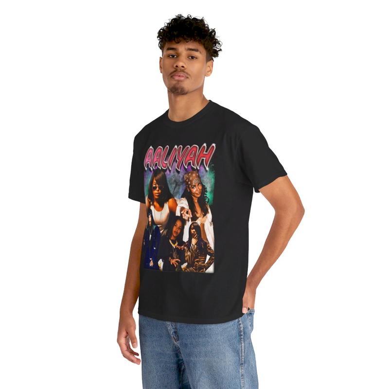 Aaliyah 90s T-Shirt Rap Tee RNB Concert Merch Rare Hip Hop Graphic 70s Print Cotton Casual Menswear Top Classic Smooth Underwear Tshirt Man Streetwear