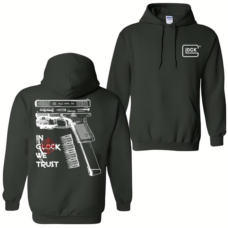 In GLock We Trust Hoodie - Glock Shirt- Full Color Double Sided - Men's & Women's Classic Fit Long Sleeve Hoodie - Menswear Casual Underwear Embroidered Love