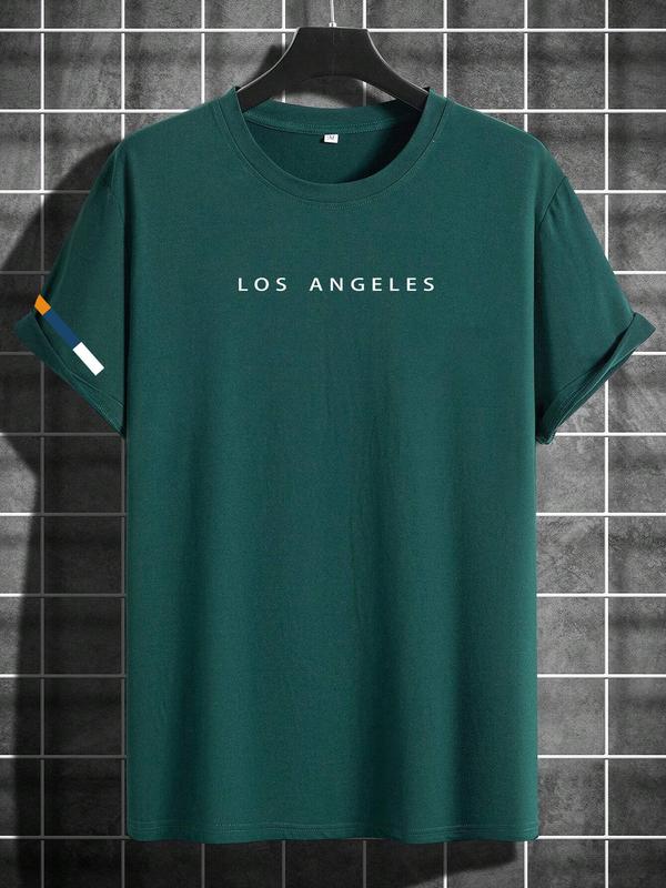 Men's Letter Print Round Neck Tee, Regular Fit Street Fashion Casual Soft Comfy Short Sleeve T-shirt for Daily Outdoor Wear, Graphic Tees, Men's Stree