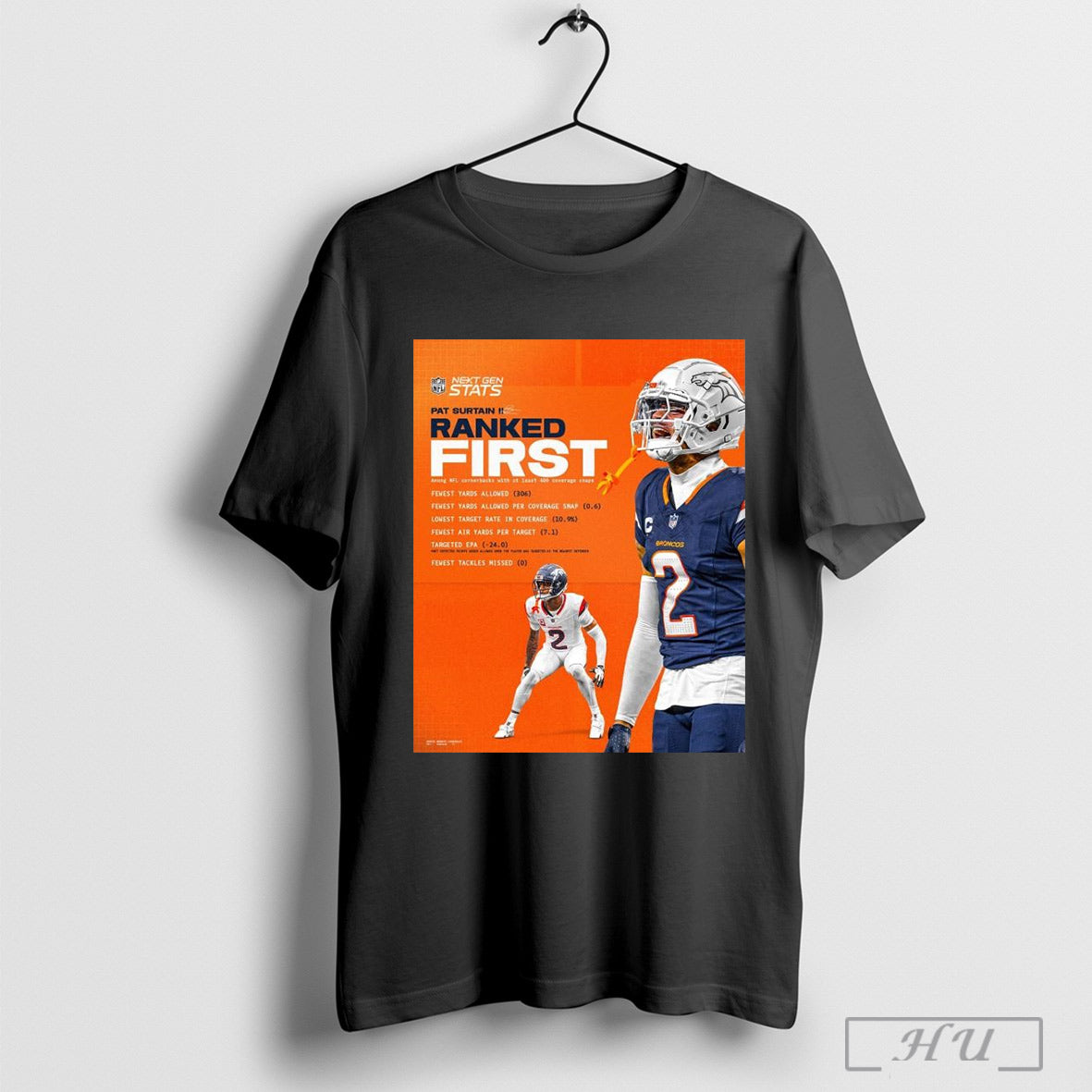 Poster Denver Broncos Pat Surtain Ii Ranked First Fewest Yards Allowed 306 Fewest Yards Allowed Per Coverage Snap 0 6 Signature T Shirt
