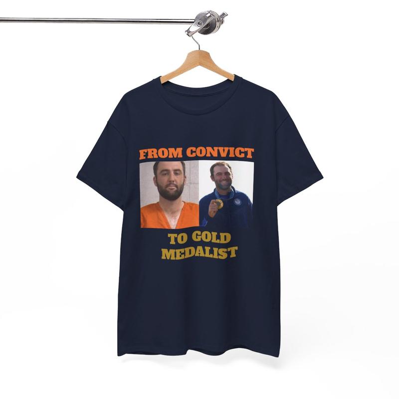 Scottie Scheffler From Convict to Gold Medalist Heavy Cotton Tee - Golf - PGA - Olympic Medal - Golf Shirt - Funny Golf Shirt