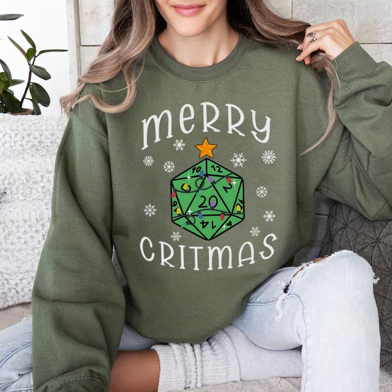 Merry Critmas Dungeons and Dragons Tshirt, Dungeons and Dragons Christmas Shirt, Gift for DnD Players, Xmas D20 Tee, Dungeon Master Gift