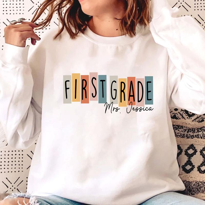 Happy First Day Of School 1st Grade Teacher Shirt, Custom Name Shirt, Personalized Teacher Shirt (Please Inbox In Message), First Grade Teacher Shirt,