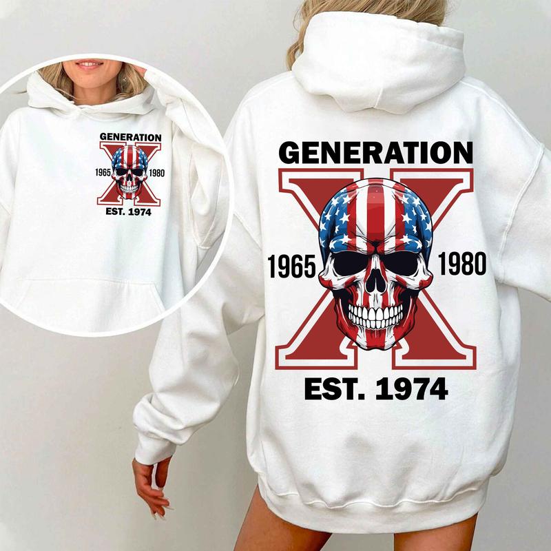 Custom Est.Year 1974 Flag Skull Proud Member GenerationX 2 Side Shirt, GenX T-shirt, Skull GenerationX Shirt, Flag Skull Shirt V2