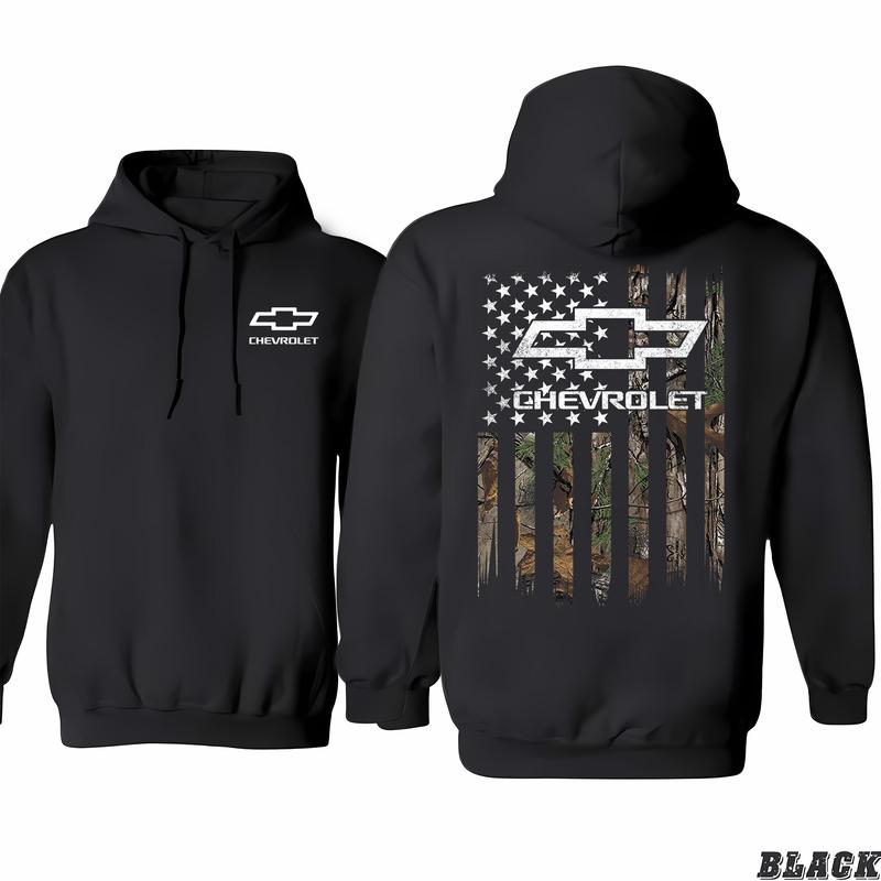 Buck Wear Chevy Camo Accent Flag Hoodie, Endless Style Possibilities, All-inclusive Styles, Limited Edition Prints, Assorted Colors, Classic Cotton