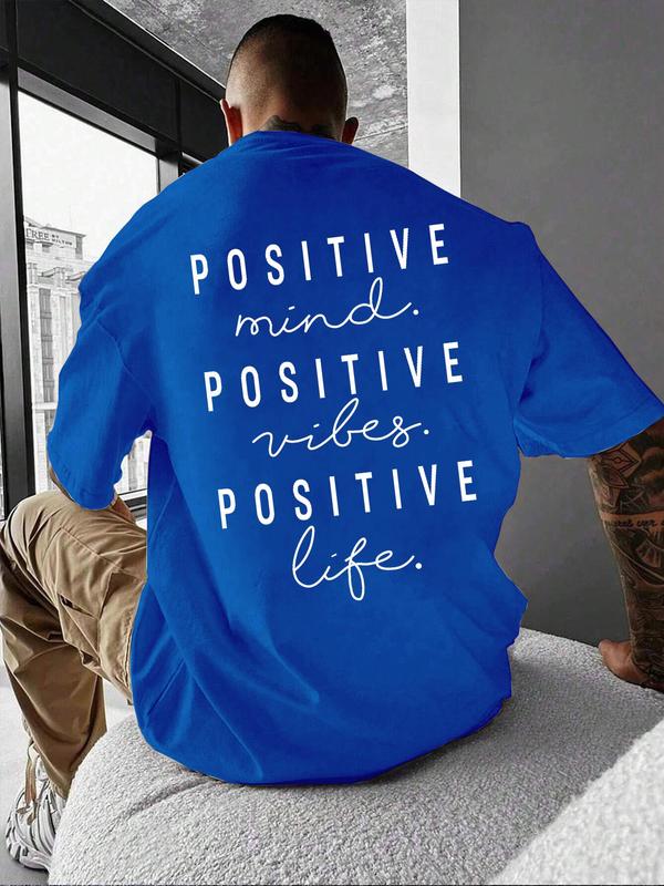 Unisex Men's Letter Print Drop Shoulder Tee, Men Graphic Tees, Regular Fit Casual Short Sleeve Round Neck T-shirt for Summer, Graphic Tees, Fashion Me