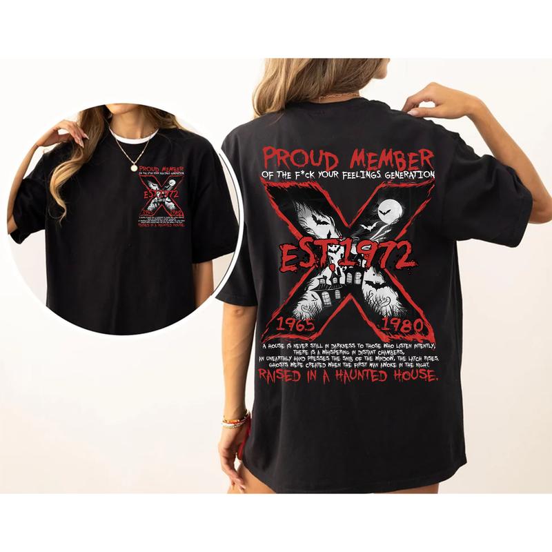 Custom Est.Year 1972 Halloween Raised In A Haunted House GenerationX 2 Side Shirt, GenX T-shirt, Generation X Shirt, Halloween Shirt