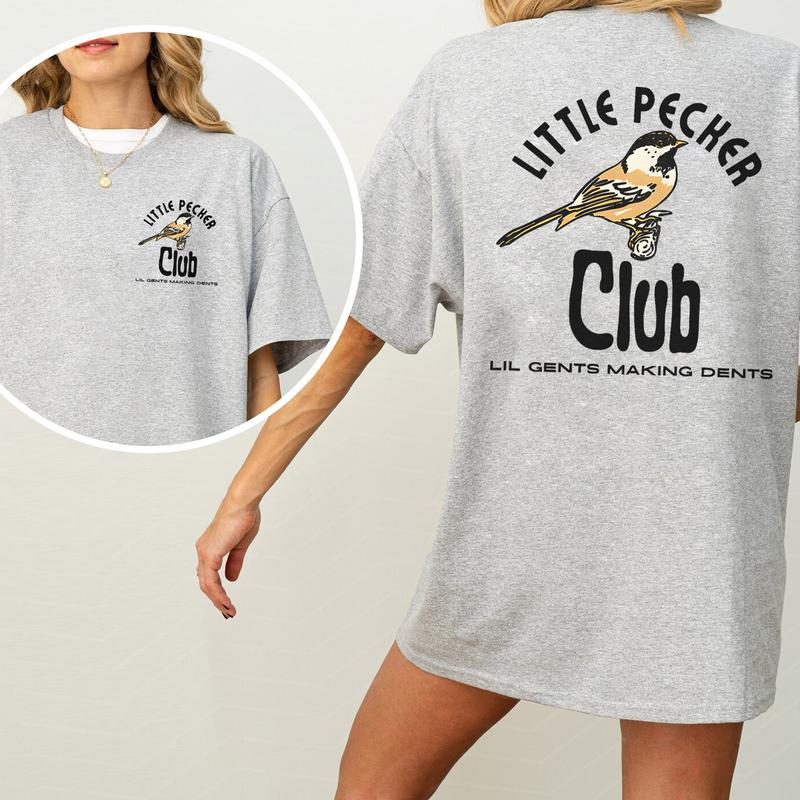 Little Pecker Club 2-Sides Shirt for Men and Women, Funny Bird Tshirt, Club Tees, Cotton Printed Top, Casual Womenswear, Comfort Fabric T-shirt