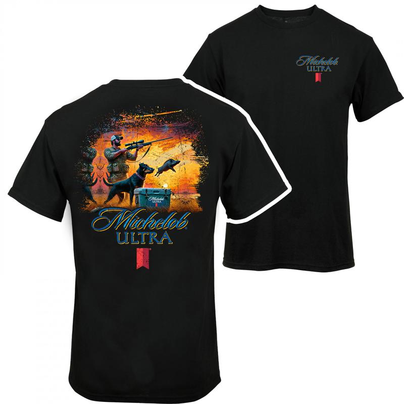Michelob Ultra  Man's Best Friends - Hunt Wild Boar T-shirt - 2 Side - Diverse Fashion Choices - Variety In Colors - Flexible Fashion Fits - Functiona