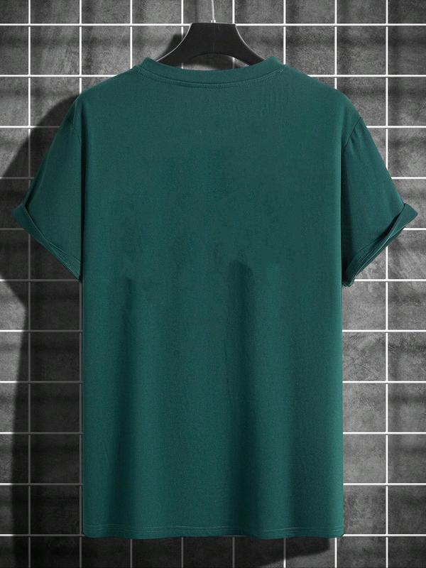 Men's Letter Print Round Neck Tee, Regular Fit Street Fashion Casual Soft Comfy Short Sleeve T-shirt for Daily Outdoor Wear, Graphic Tees, Men's Stree