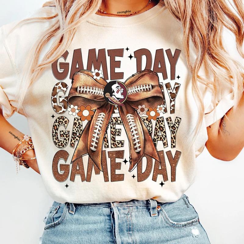 Vintage Seminoles Football Coquette Bow Game Day Shirt, Gameday Women's Sweatshirt Cotton Fit Top Womenswear