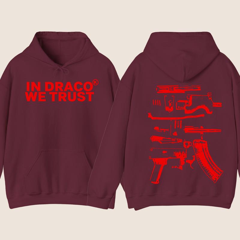 IN DRACO WE TRUST HOODIE , Design Color Red - Full Color , Double Side ,Menswear & Womenswear sweaters - Hoodie