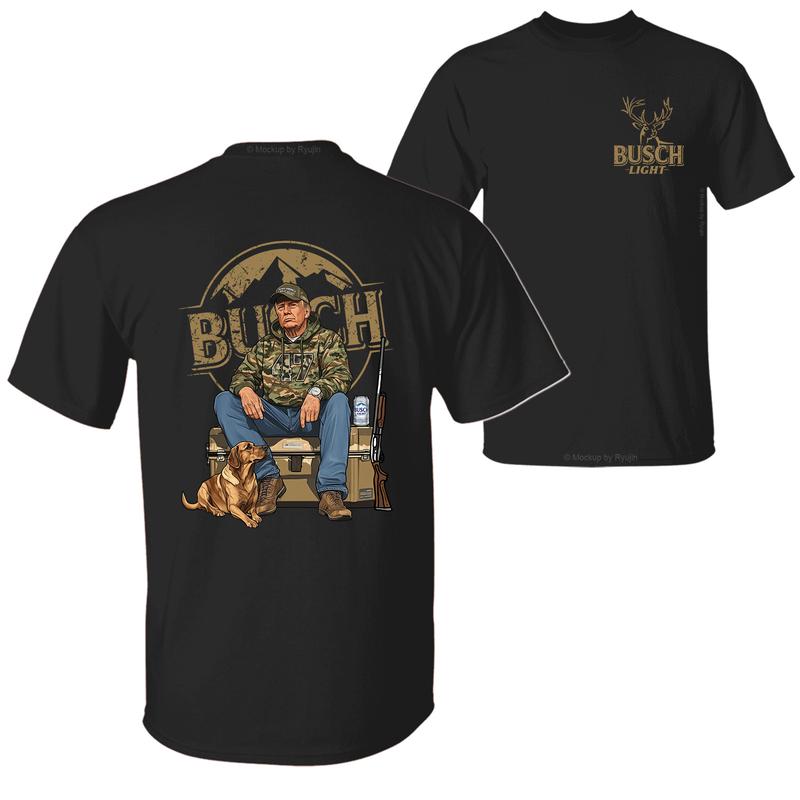 Busch Light Camo Trump Hunting T-Shirt, Trump Won 47th President Election 2 Sided Graphic Printed Unisex Classic Cotton T-shirt
