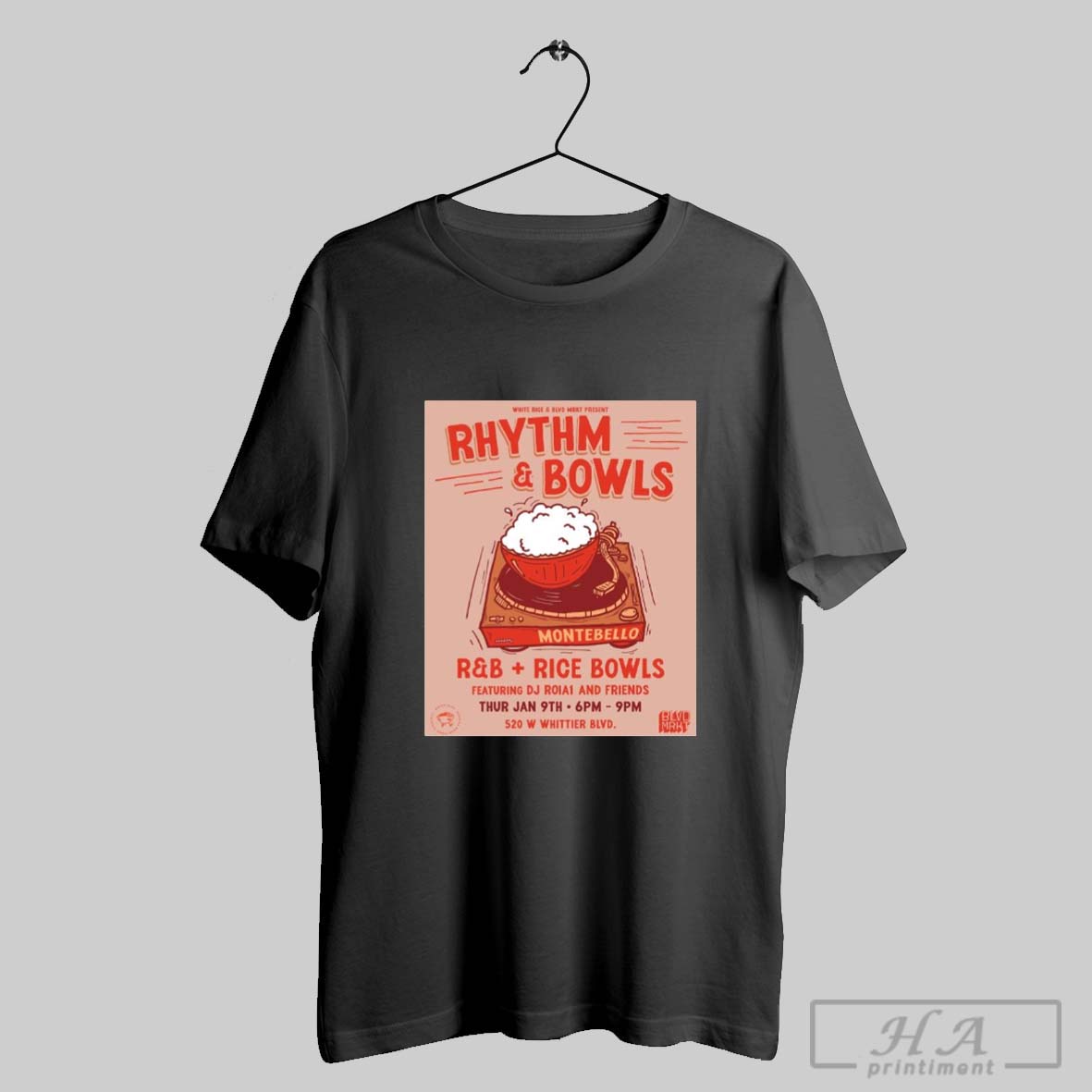 Poster White Rice And Blvd Mrkt Present Rhythm And Bowl Footballs Rb Rice Bowl Footballs Thur January 9th T Shirt
