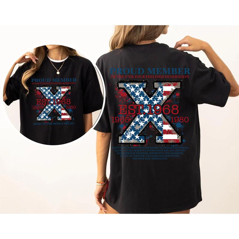 Custom Est.Year FAFO Flag X 1965-1980 GenX 2 Side Shirt, Generation GenX T-shirt, Proud Member The True FAFO Generation X Shirt