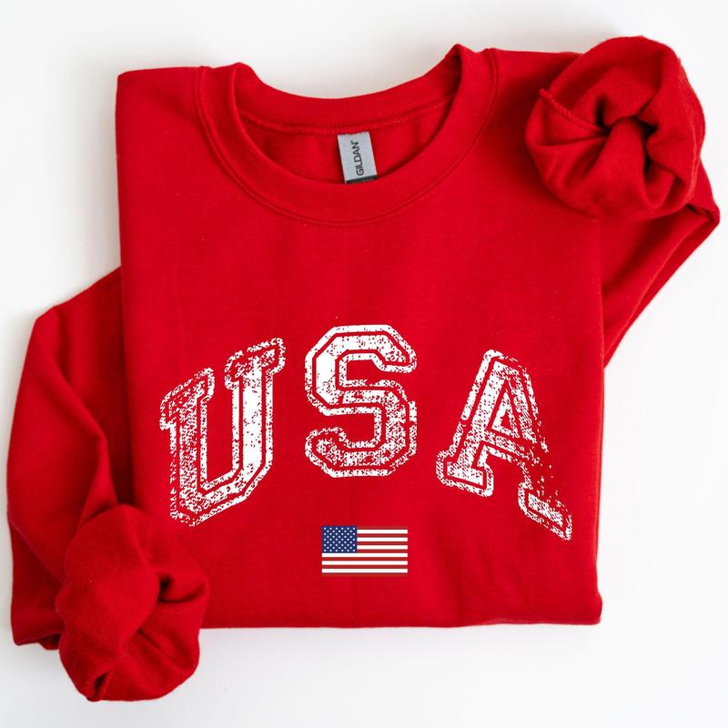 Vintage USA, Retro Flag, America, 4th of July Sweatshirt, Women's Crew Neck, Crewneck Casual Comfort Womenswear ComfortableÃ‚Â Graphic