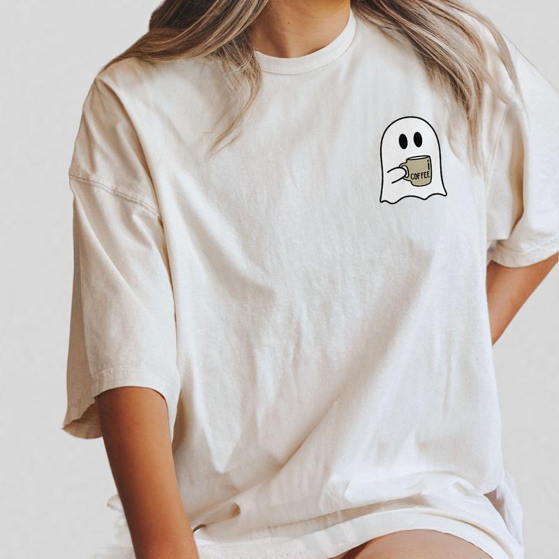 Spooky Coffee T-shirt, Cute Spooky T-shirt, Womens Ghost Shirts, Spooky Season Tee, Ghost Halloween Shirt, Fall Coffee Lover Shirt, Halloween Party Shirt, Coffee Lover Shirt, Women's Tops, Retro Halloween Tee
