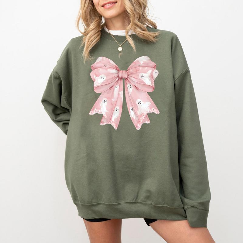 Pink Ghost Coquette Bow Sweatshirt, Coquette Halloween Sweatshirt, Pink Bow Shirt, Fall Sweatshirt, Spooky Season Shirt, Cute Ghost Shirt, Halloween T