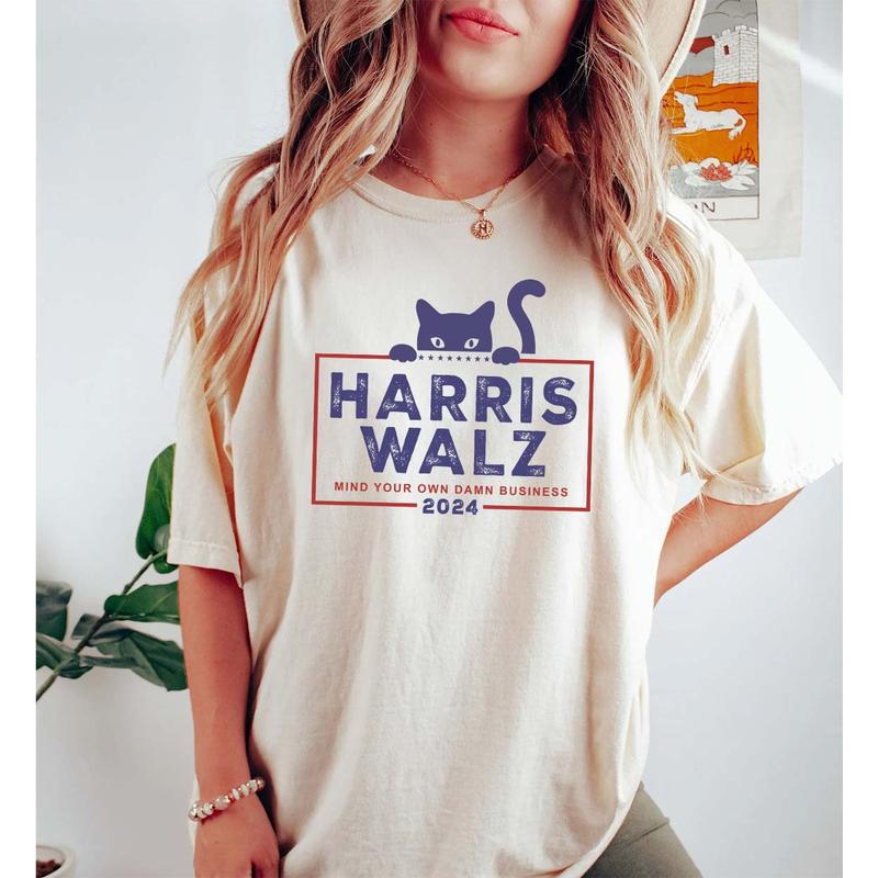 Harris Walz 2024 Cat Shirt, Kamala Harris, Tim Walz Kamala Harris Tee, Holiday Gift, Kamala For The People, Vice President, Democrat Shirt