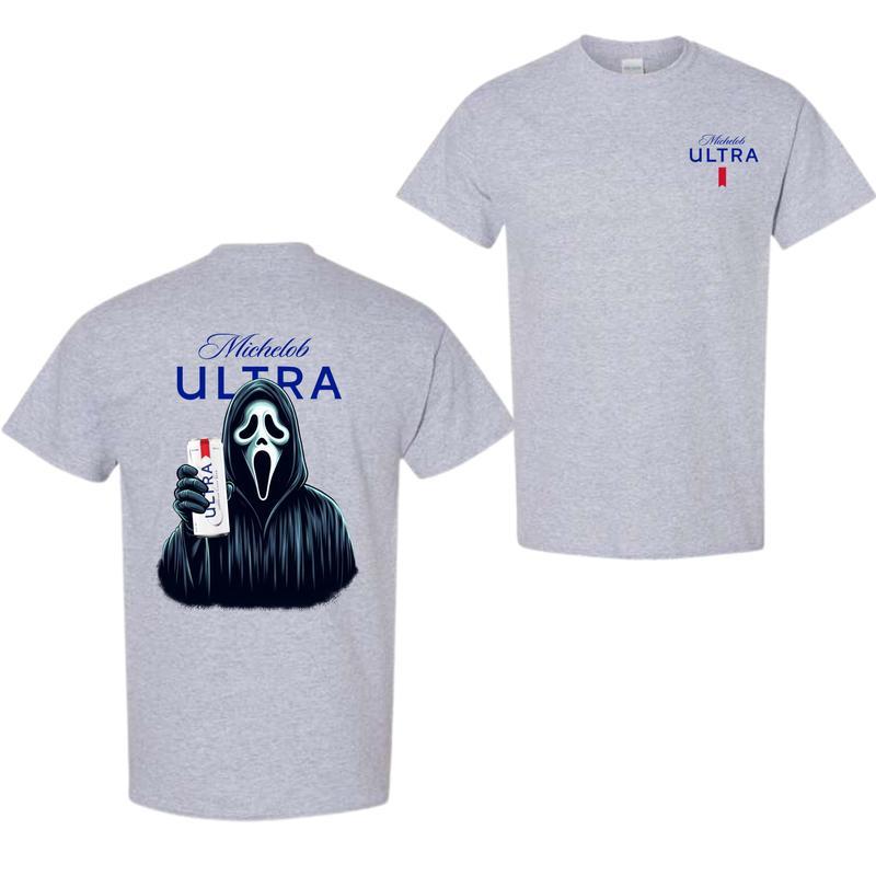 Michelob Ultra Beer, Michelob Ultra Ghost Face Halloween 2 Sided T-Shirt, Michelob Ultra Halloween Shirt, Halloween Shirt, For Men, For Women, Hallowe