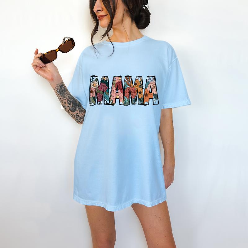Floral MAMA - T-Shirt, Floral Graphic, Mother's Day, Gift Idea, Relaxed Fit, Casual Apparel, Cute Top, Great with Jeans, All Seasons, Fun Style, Comfo