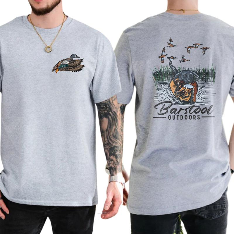 BARSTOOL OUTDOORS DUCK HUNT 2-Sided T-Shirt, Hunting Season Gift For Men, Mallard Hunting Shirt, Soft Cotton Fabric Menswear, Classic Hunter Top
