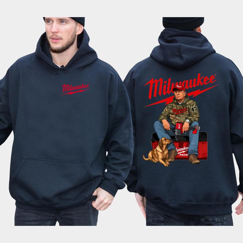 Milwaukee Trump Camo 2-Side Hoodie, Dad Gif Hoodie, MAGA Hoodie, Construction Work Gift, Casual Menswear Classic Fabric Seamless Pullover Long Sleeve