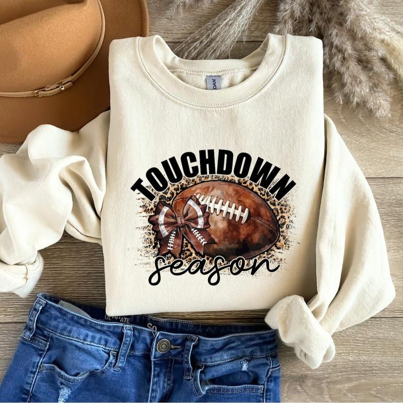Touchdown Season Sweatshirt, Football Coquette Bow Tee, Football Season, Sports T-Shirt, Football Life, Cute Football Mom Tee, Sports Team Shirts, Ful