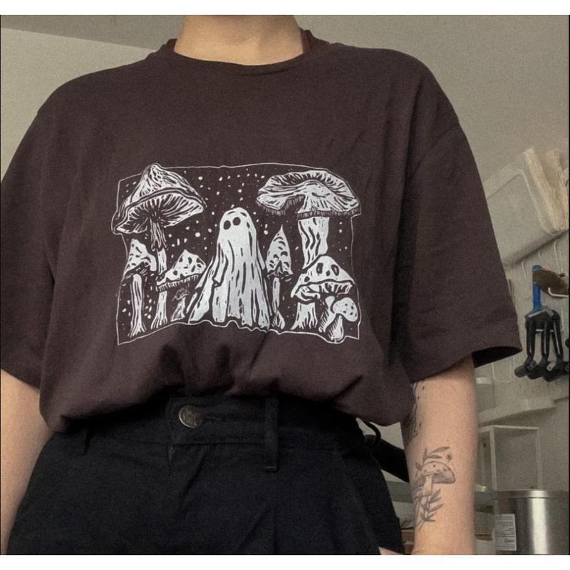 Mystic Mushroom Ghost Shirt, Gothic Fantasy Tee, Spooky Mushroom T-shirt, Dark Aesthetic, Alternative Fashion, Boho Goth, Nature-Inspired, Casual Wear