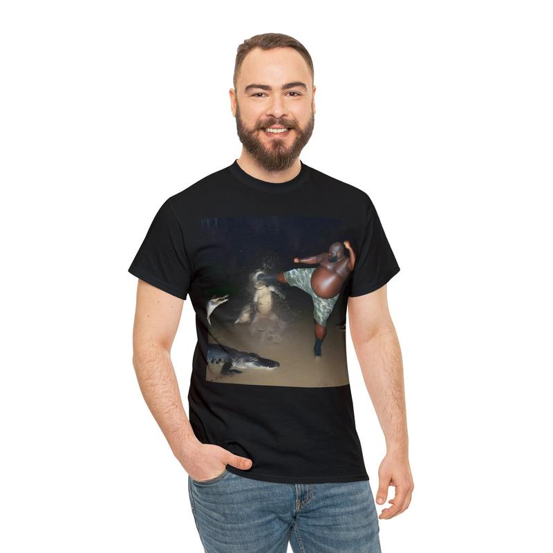 Man Kick Alligator In Swamp Shirt Tee Gator Crocodile Funny Viral Meme  sweater and hoodie