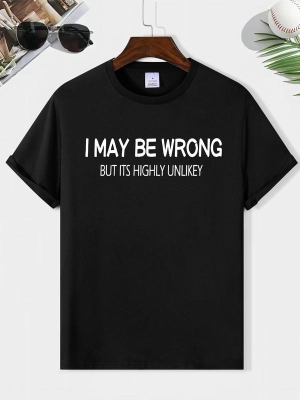 Men's Regular Fit Slogan Print Tee, Street Summer Clothes, Casual Round Neck Short Sleeve T-shirt, Essential Daily Wear MenÃ¢â‚¬â„¢s Pullover Top