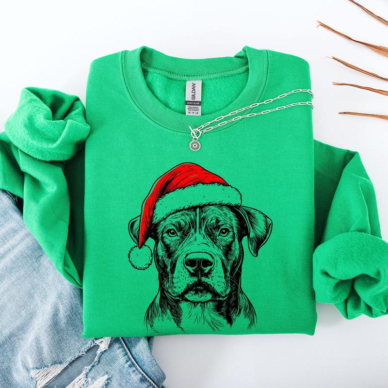 Pitbull, Santa, Dog, Christmas, Dog Lover, Pet Sweatshirt, Crew Neck, Women's, Crewneck