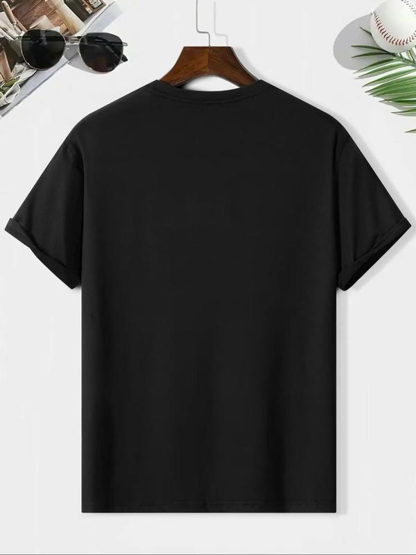 Men's Regular Fit Letter Print Round Neck Tee, Casual Short Sleeve Crew Neck Graphic T-shirt for Summer, Men's Top for Daily Wear, Graphic Tees