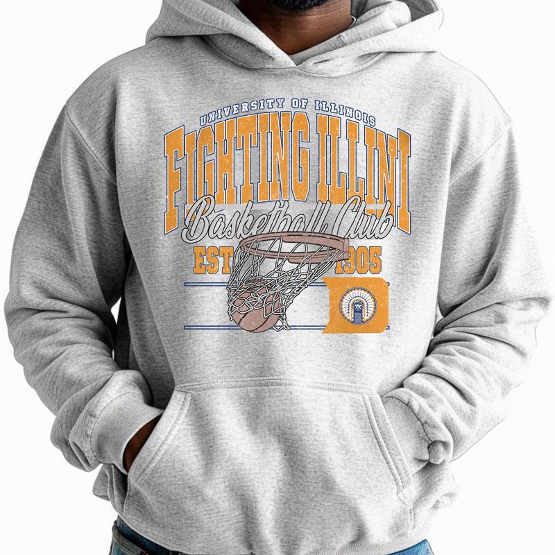 Vintage Illinois Fighting Illini NCAA Division I Men's Basketball Shirt, University of Illinois NCAA College Basketball Shirt, Crewneck, Cotton, Shirt